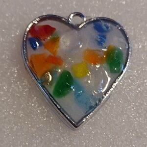 Handmade Crushed glass glow heart art pendant